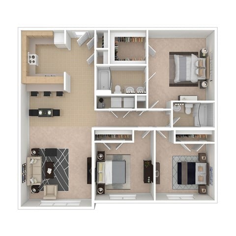 Floor plan for 3 beds, 2 baths, 1433 sqft
